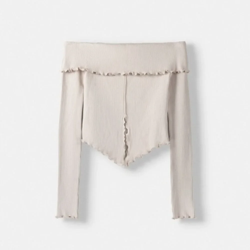 BERSHKA Bardot neck sweater in Stone - Picture 4 of 4